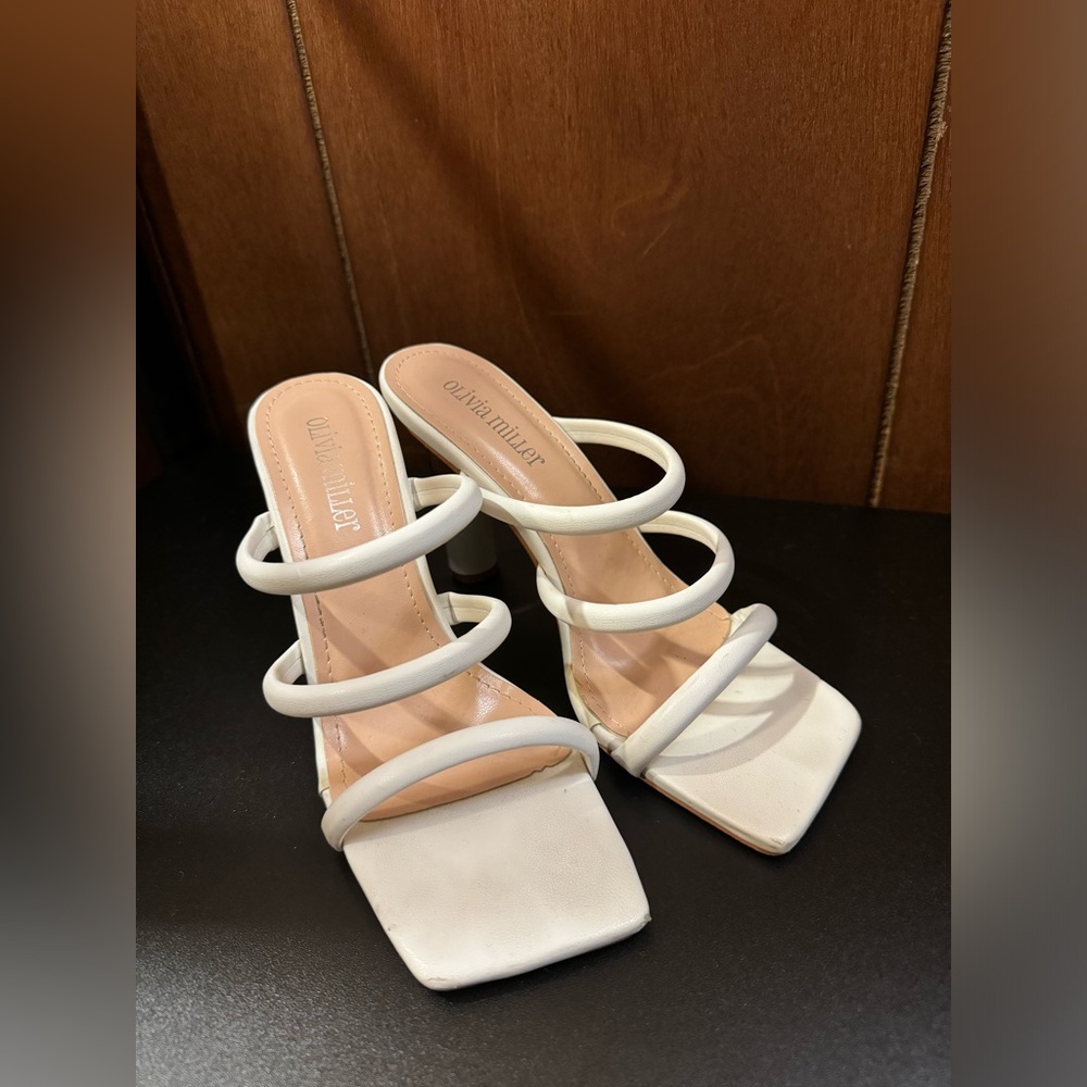 Olivia Miller White 3 String Strappy Heels Size 6